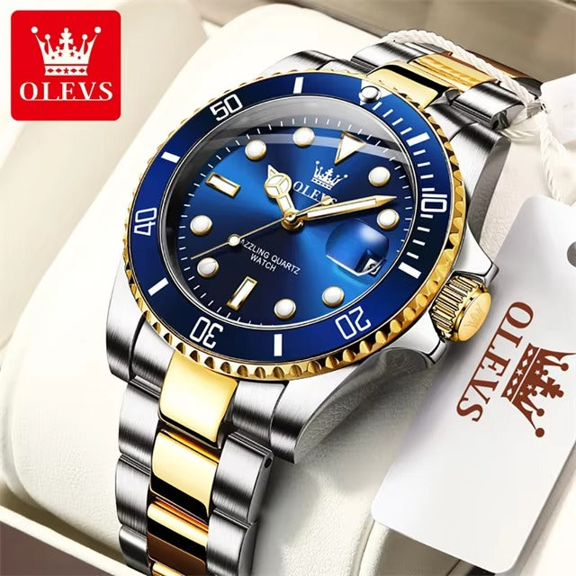 OLEVS Luxury Men’s Quartz Watch – One-Way Rotating Bezel, Auto Date, Waterproof, Elegant Wristwatch for Business & Casual Style