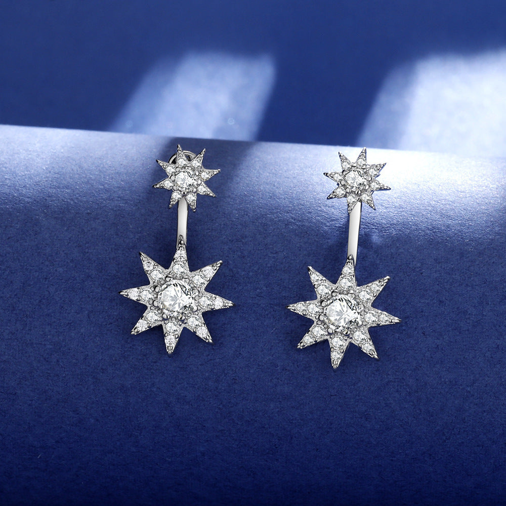 Elegant Octagonal Star Stud Earrings for Women – Fashion Silver-Plated Micro Inlay Jewelry