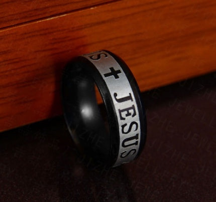 Jesus Cross Stainless Steel Ring – Religious Christian Jewelry for Men & Women