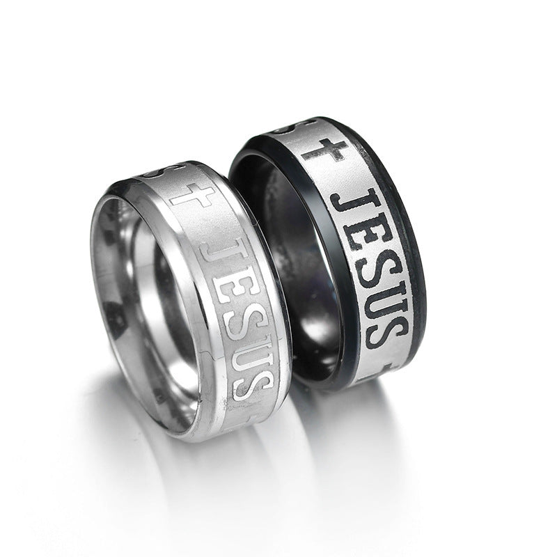 Jesus Cross Stainless Steel Ring – Religious Christian Jewelry for Men & Women