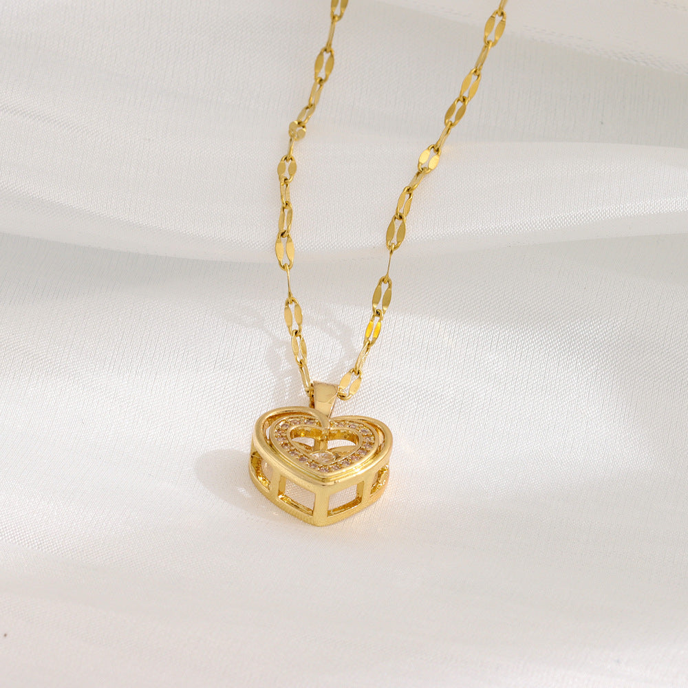 Double-Layer Love Necklace for Women – Rhinestone Titanium Steel Pendant, Fashion Jewelry Valentine’s Gift
