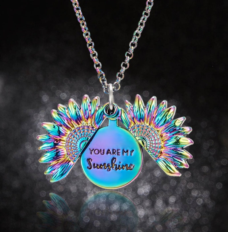 Sunflower Double Lettering Necklace – Inspirational Sunflower Pendant Jewelry for Women