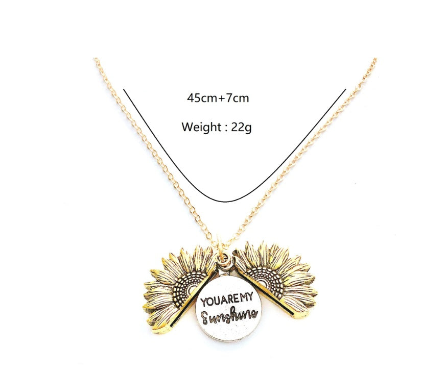 Sunflower Double Lettering Necklace – Inspirational Sunflower Pendant Jewelry for Women