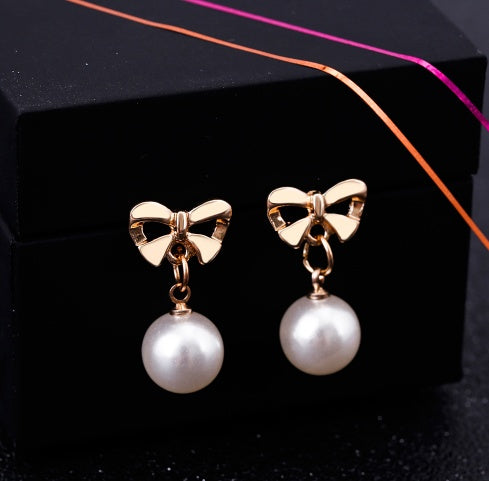 Heart-Shaped Zircon Bow Pearl Earrings – Hypoallergenic Elegant Jewelry for Women
