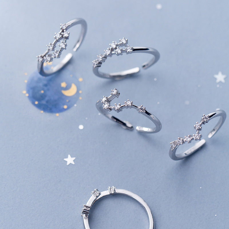 Zodiac Sign Ring – Adjustable S925 Sterling Silver Astrology Jewelry for Women & Men