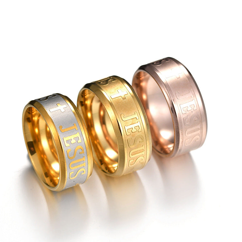 Jesus Cross Stainless Steel Ring – Religious Christian Jewelry for Men & Women