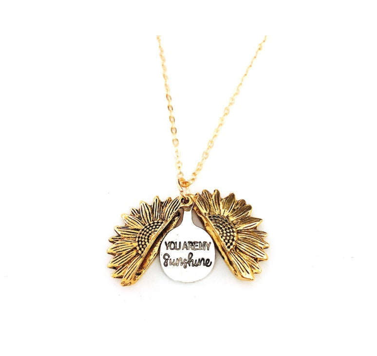 Sunflower Double Lettering Necklace – Inspirational Sunflower Pendant Jewelry for Women