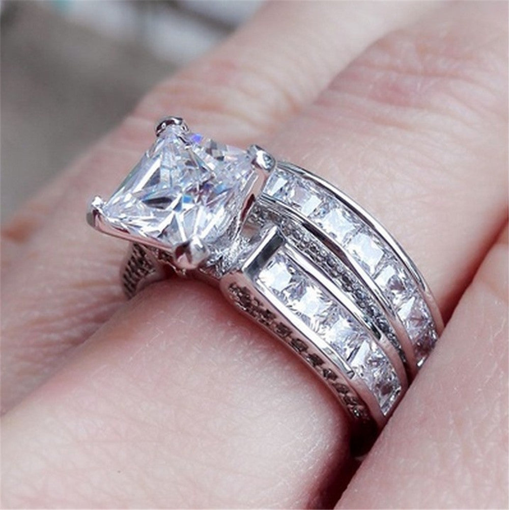 His & Her CZ Couple Rings – Silver Princess Cut Wedding & Engagement Ring Set
