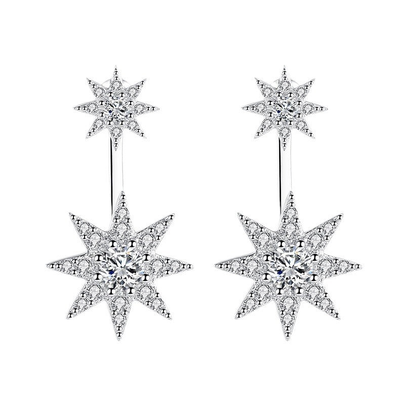Elegant Octagonal Star Stud Earrings for Women – Fashion Silver-Plated Micro Inlay Jewelry