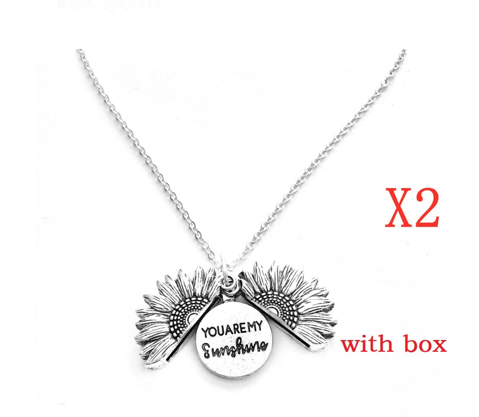 Sunflower Double Lettering Necklace – Inspirational Sunflower Pendant Jewelry for Women