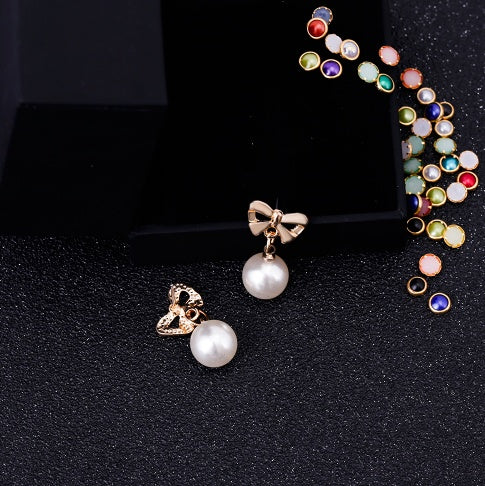 Heart-Shaped Zircon Bow Pearl Earrings – Hypoallergenic Elegant Jewelry for Women