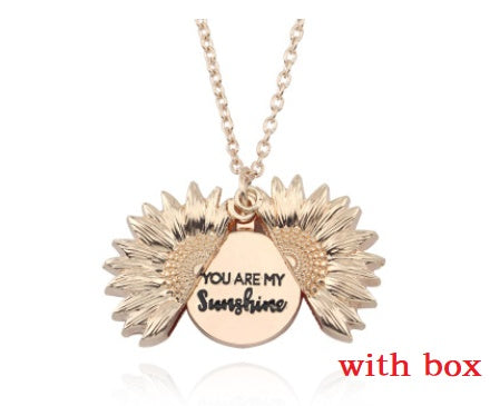 Sunflower Double Lettering Necklace – Inspirational Sunflower Pendant Jewelry for Women