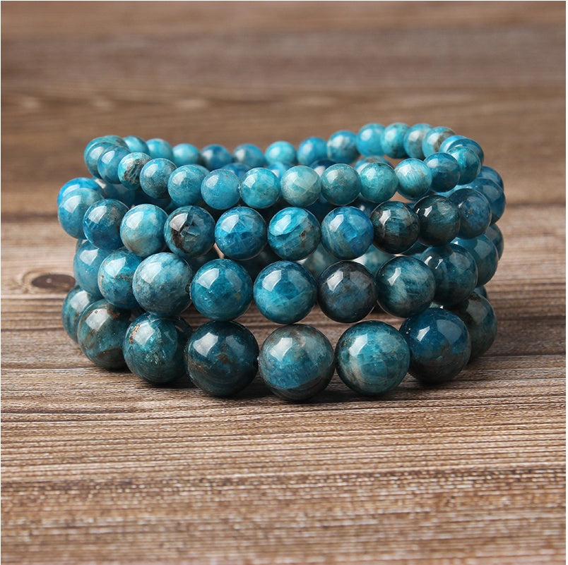 Natural Blue Apatite Bracelet – Elastic Beaded Jewelry for Men & Women