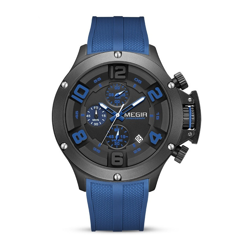 Megir Men’s Multi-Function Chronograph Sports Quartz Watch with Silicone Band