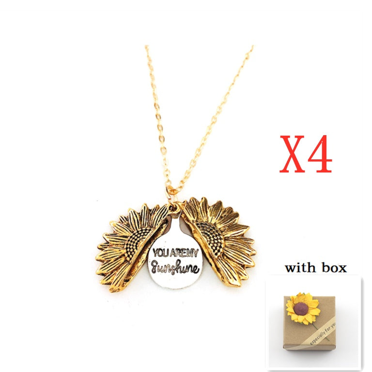 Sunflower Double Lettering Necklace – Inspirational Sunflower Pendant Jewelry for Women