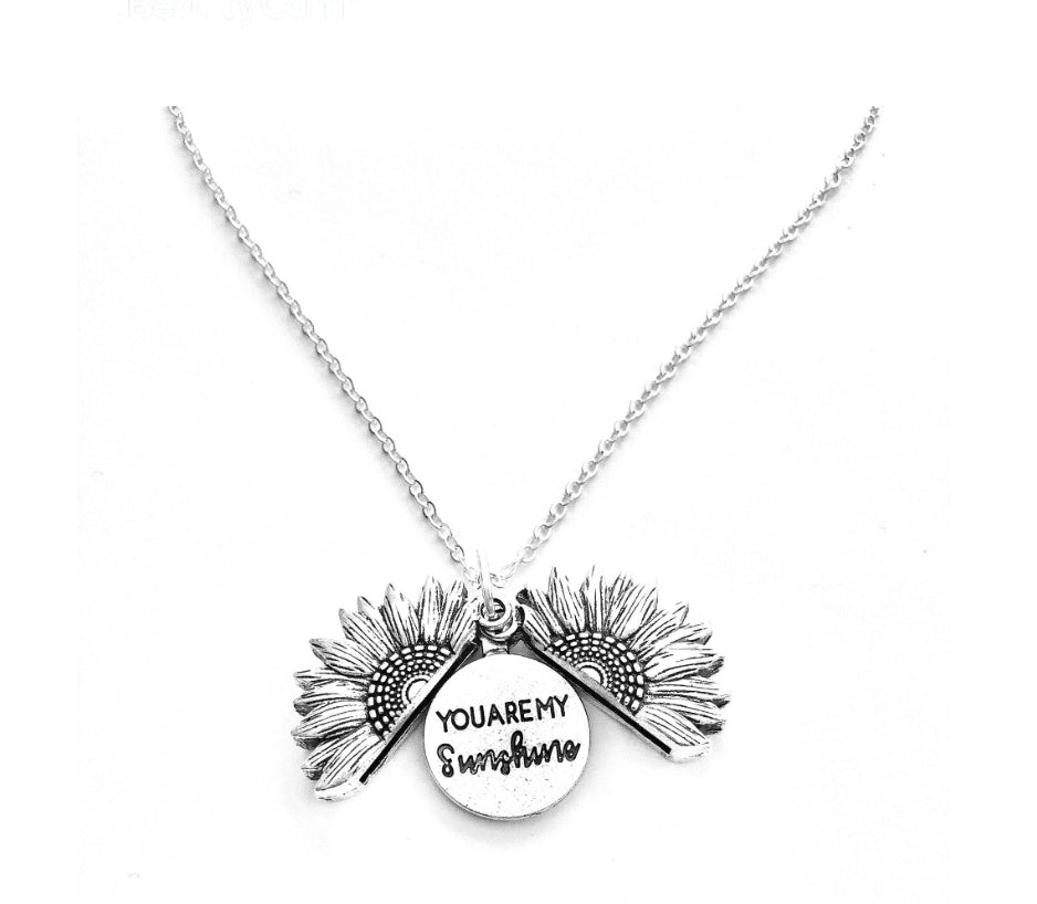 Sunflower Double Lettering Necklace – Inspirational Sunflower Pendant Jewelry for Women
