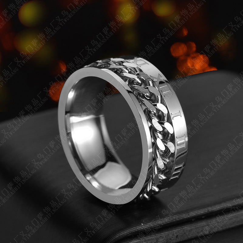Roman Letter Rotatable Ring – Titanium Steel Digital Spinner & Bottle Opener Ring for Men & Couples