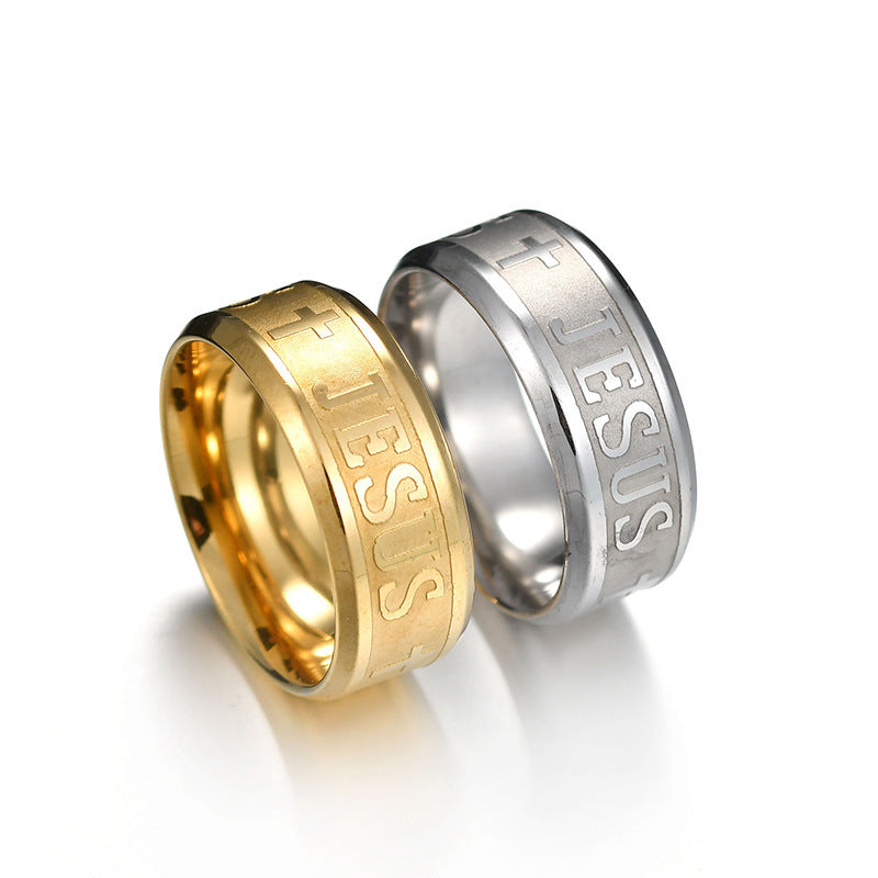 Jesus Cross Stainless Steel Ring – Religious Christian Jewelry for Men & Women
