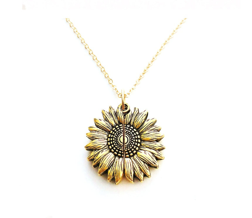 Sunflower Double Lettering Necklace – Inspirational Sunflower Pendant Jewelry for Women