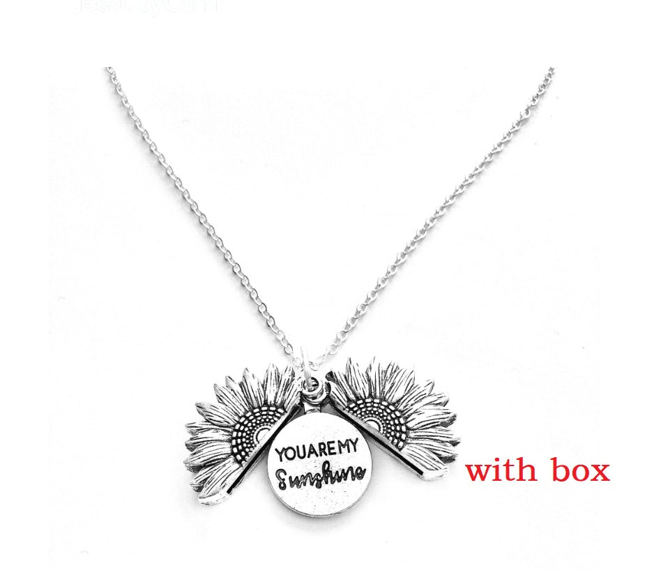 Sunflower Double Lettering Necklace – Inspirational Sunflower Pendant Jewelry for Women