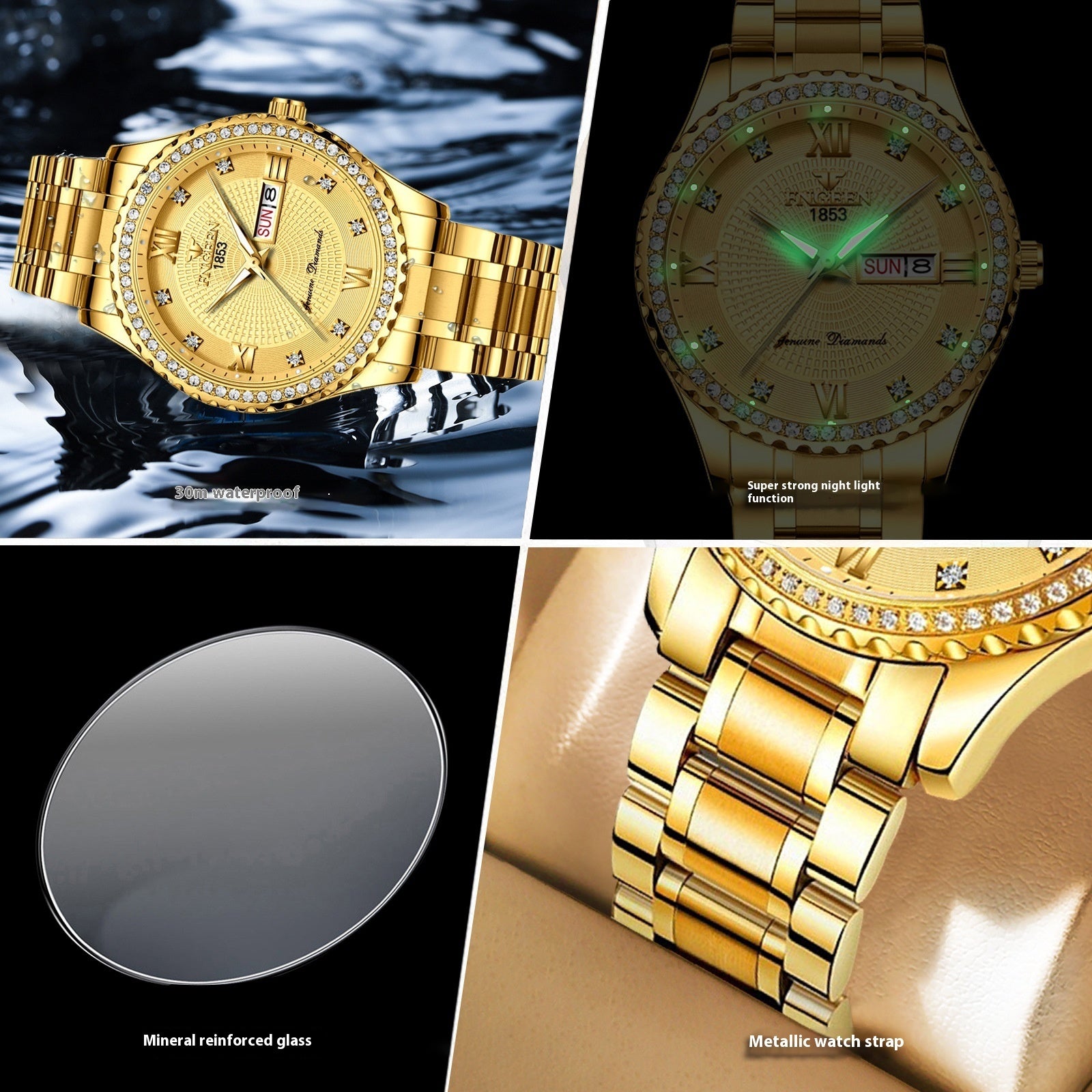 Men’s Luxury Gold Stainless Steel Luminous Quartz Watch