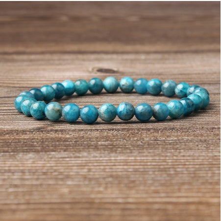 Natural Blue Apatite Bracelet – Elastic Beaded Jewelry for Men & Women
