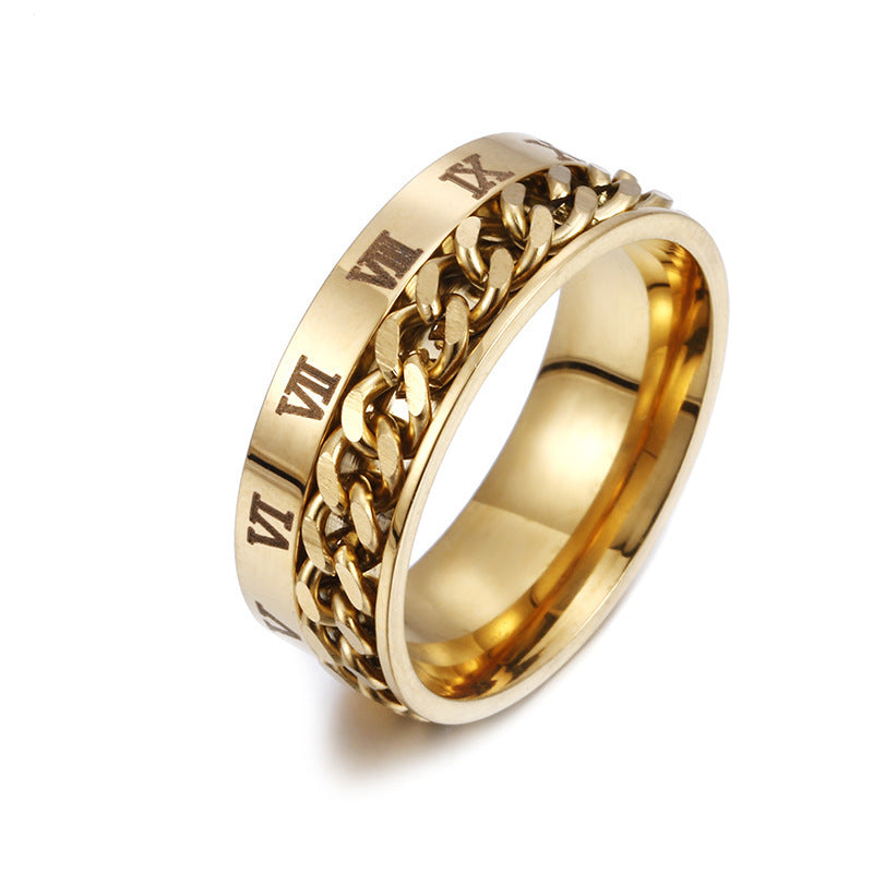 Roman Letter Rotatable Ring – Titanium Steel Digital Spinner & Bottle Opener Ring for Men & Couples