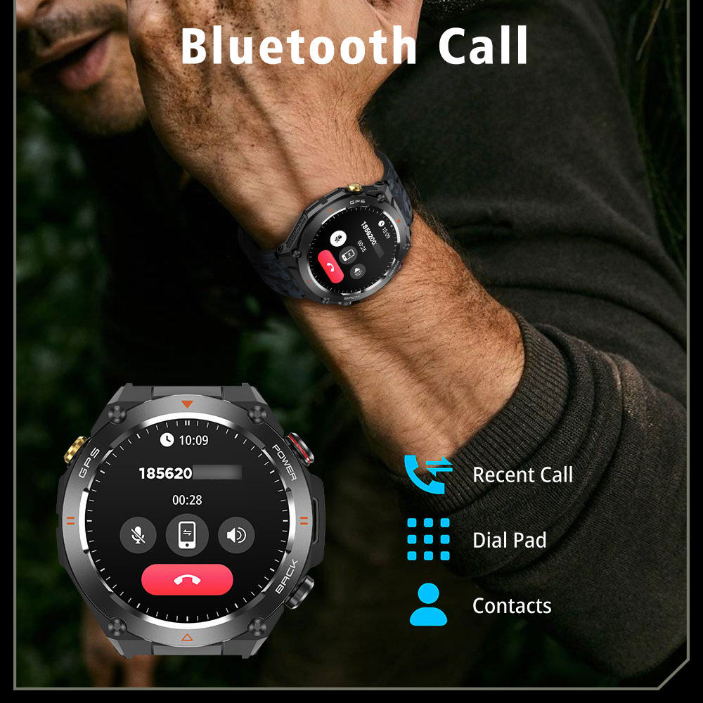 SENBONO 1.45" HD GPS Smart Watch for Men – Built-in GPS, Altimeter, Barometer, Compass, AI Voice Assistant, Fitness Tracker for Android & iPhone