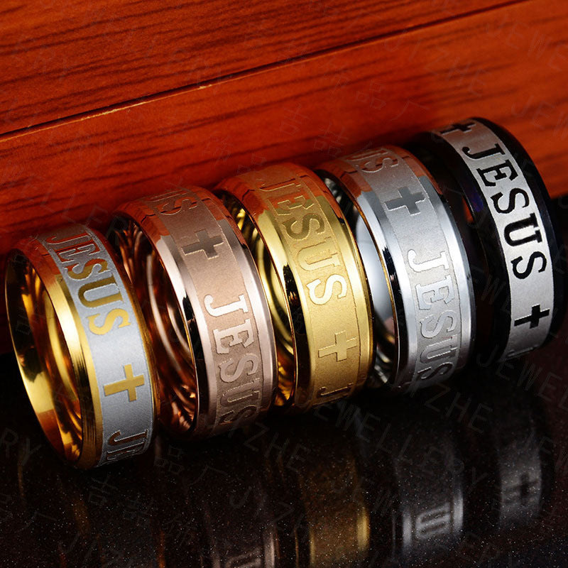 Jesus Cross Stainless Steel Ring – Religious Christian Jewelry for Men & Women