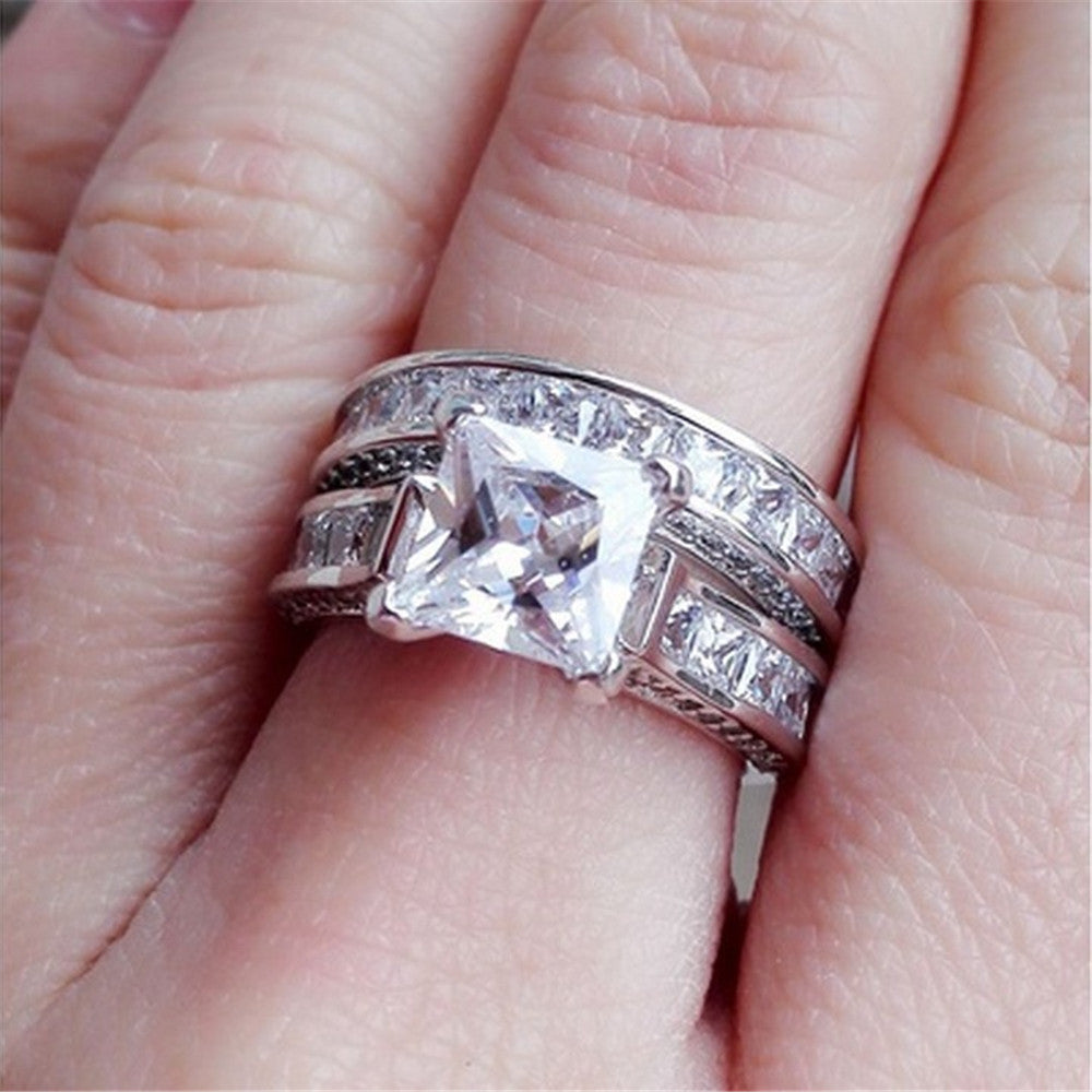 His & Her CZ Couple Rings – Silver Princess Cut Wedding & Engagement Ring Set