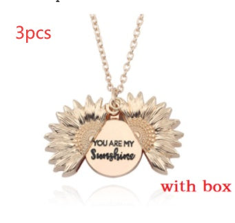 Sunflower Double Lettering Necklace – Inspirational Sunflower Pendant Jewelry for Women