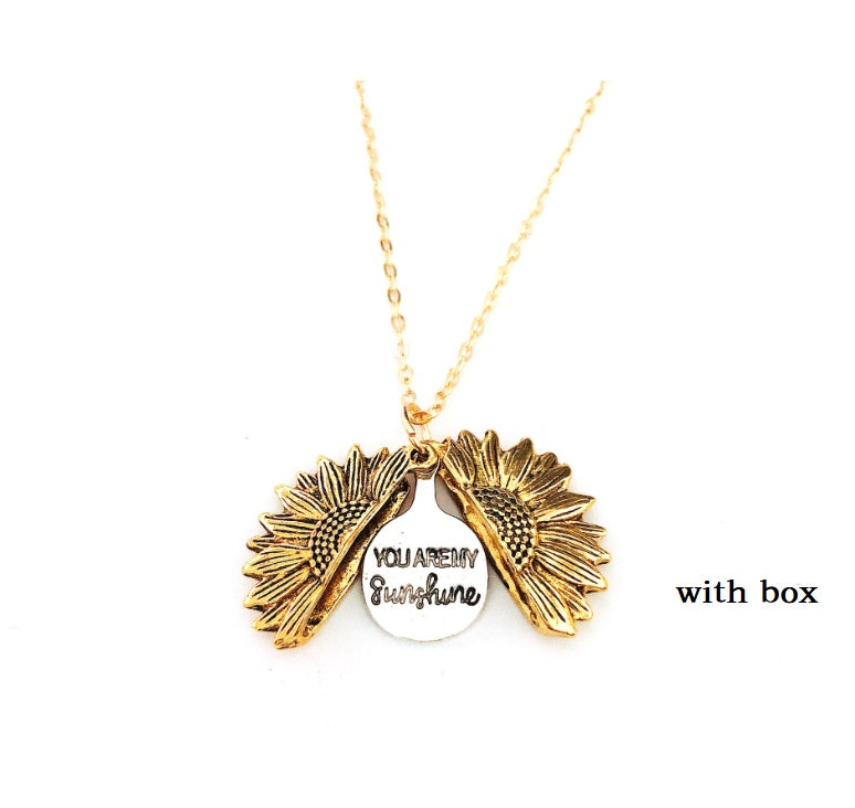 Sunflower Double Lettering Necklace – Inspirational Sunflower Pendant Jewelry for Women