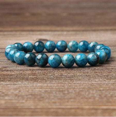 Natural Blue Apatite Bracelet – Elastic Beaded Jewelry for Men & Women