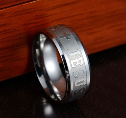 Jesus Cross Stainless Steel Ring – Religious Christian Jewelry for Men & Women