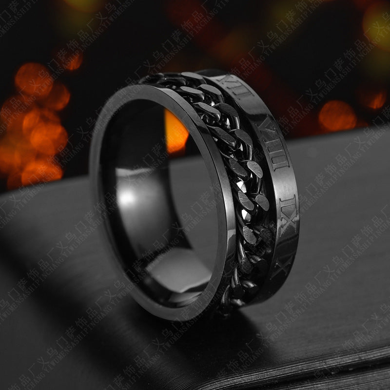 Roman Letter Rotatable Ring – Titanium Steel Digital Spinner & Bottle Opener Ring for Men & Couples