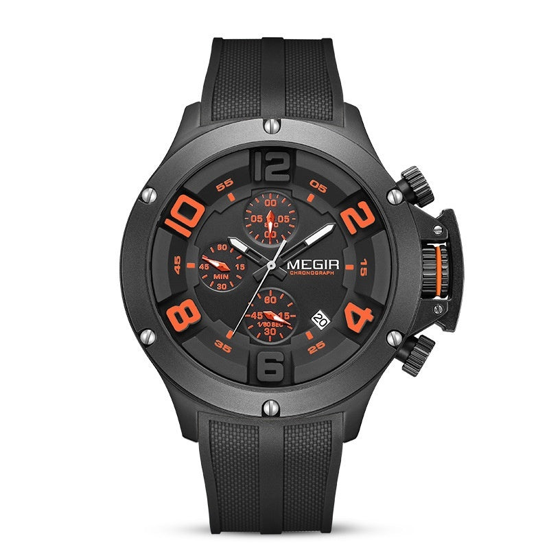 Megir Men’s Multi-Function Chronograph Sports Quartz Watch with Silicone Band