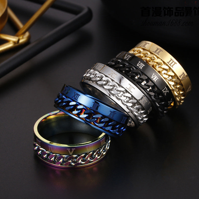 Roman Letter Rotatable Ring – Titanium Steel Digital Spinner & Bottle Opener Ring for Men & Couples