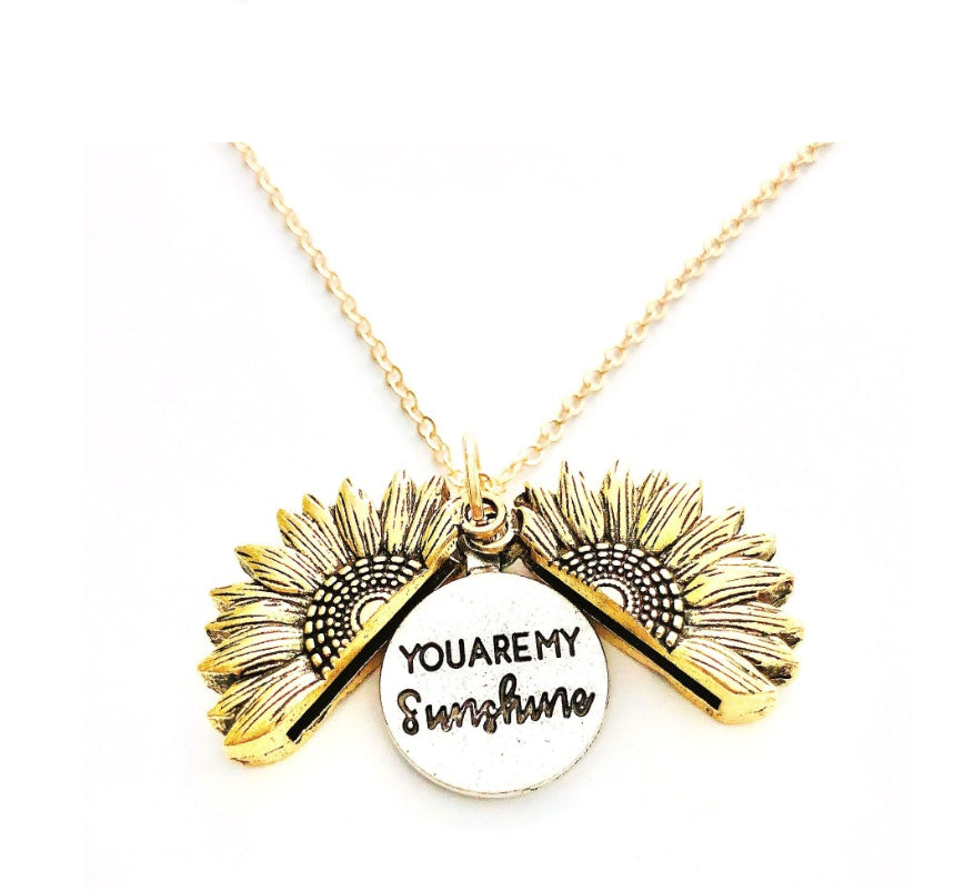 Sunflower Double Lettering Necklace – Inspirational Sunflower Pendant Jewelry for Women