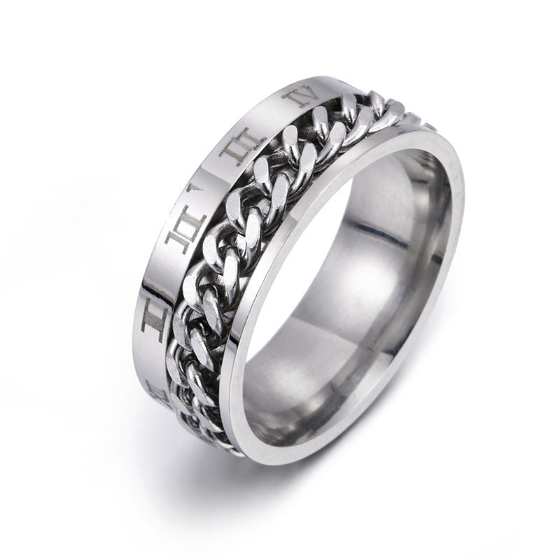 Roman Letter Rotatable Ring – Titanium Steel Digital Spinner & Bottle Opener Ring for Men & Couples