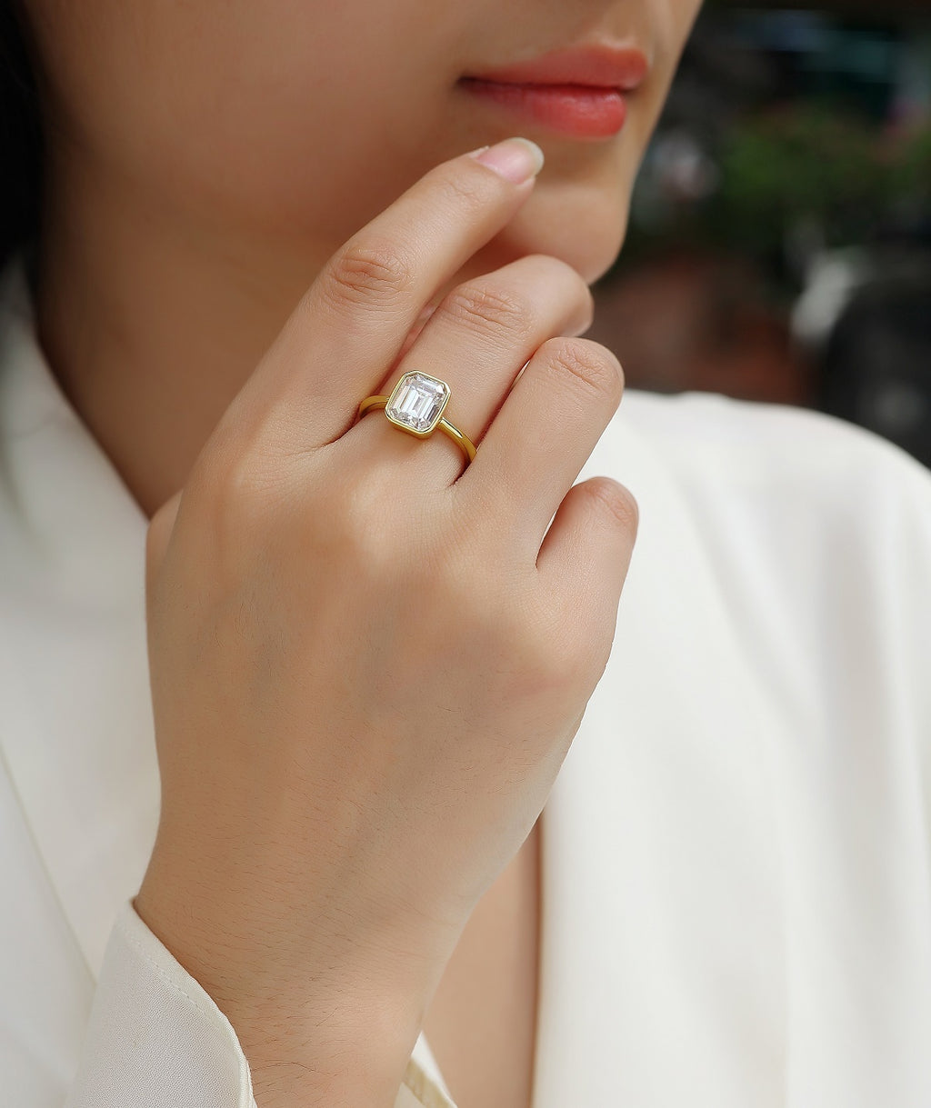 Pagoda Moissanite Diamond Ring – S925 Sterling Silver Gold-Plated Luxury Jewelry for Women