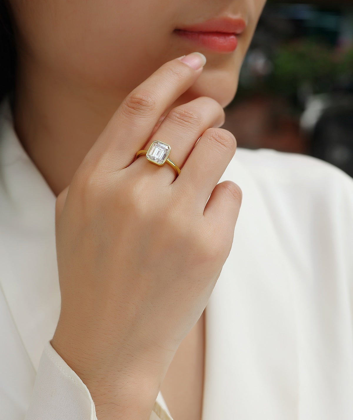 Pagoda Moissanite Diamond Ring – S925 Sterling Silver Gold-Plated Luxury Jewelry for Women
