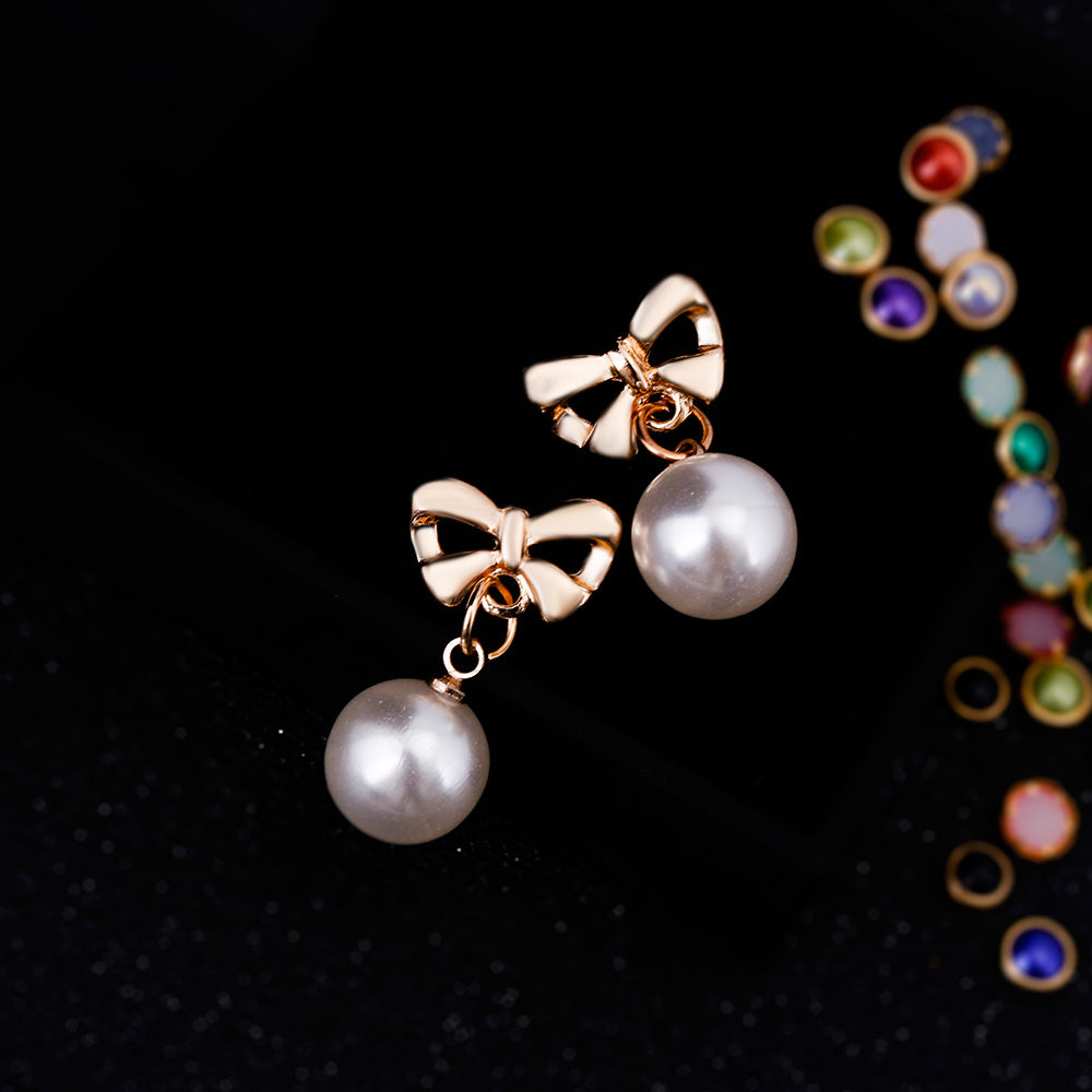 Heart-Shaped Zircon Bow Pearl Earrings – Hypoallergenic Elegant Jewelry for Women