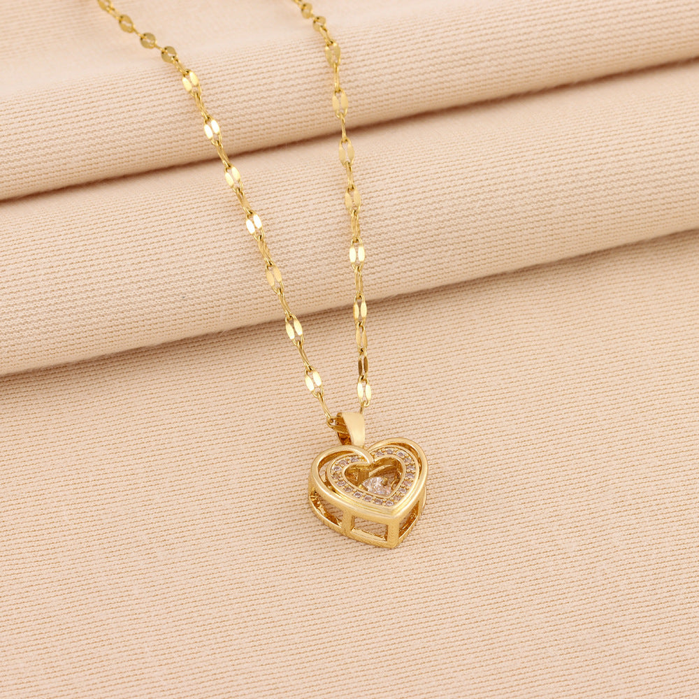 Double-Layer Love Necklace for Women – Rhinestone Titanium Steel Pendant, Fashion Jewelry Valentine’s Gift