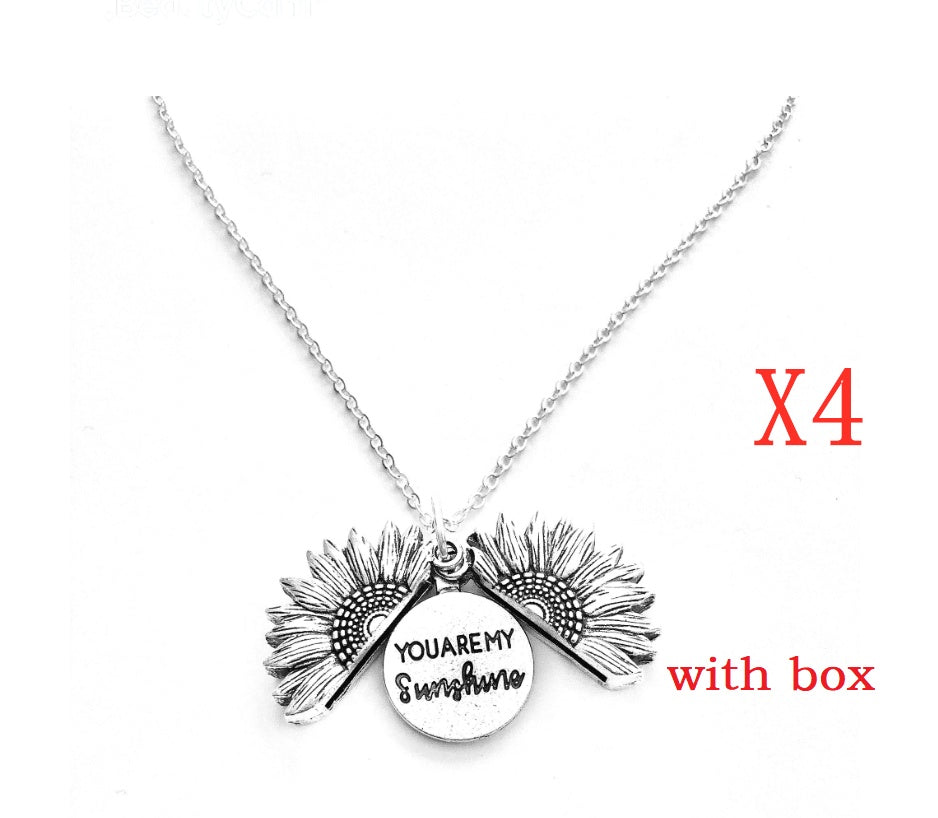 Sunflower Double Lettering Necklace – Inspirational Sunflower Pendant Jewelry for Women