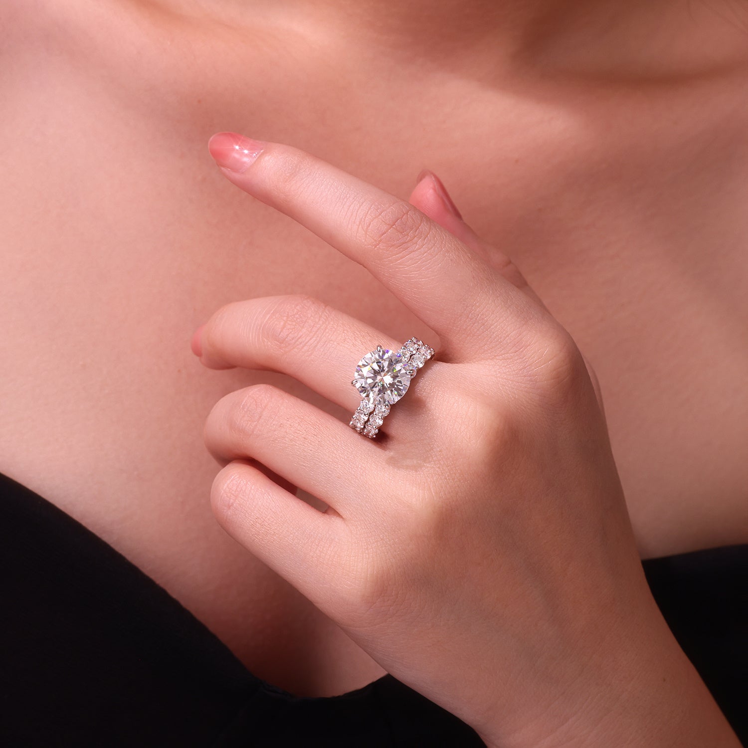 Time Vow Moissanite Diamond Ring Set – 5-Carat S925 Sterling Silver Platinum-Plated Jewelry for Couples