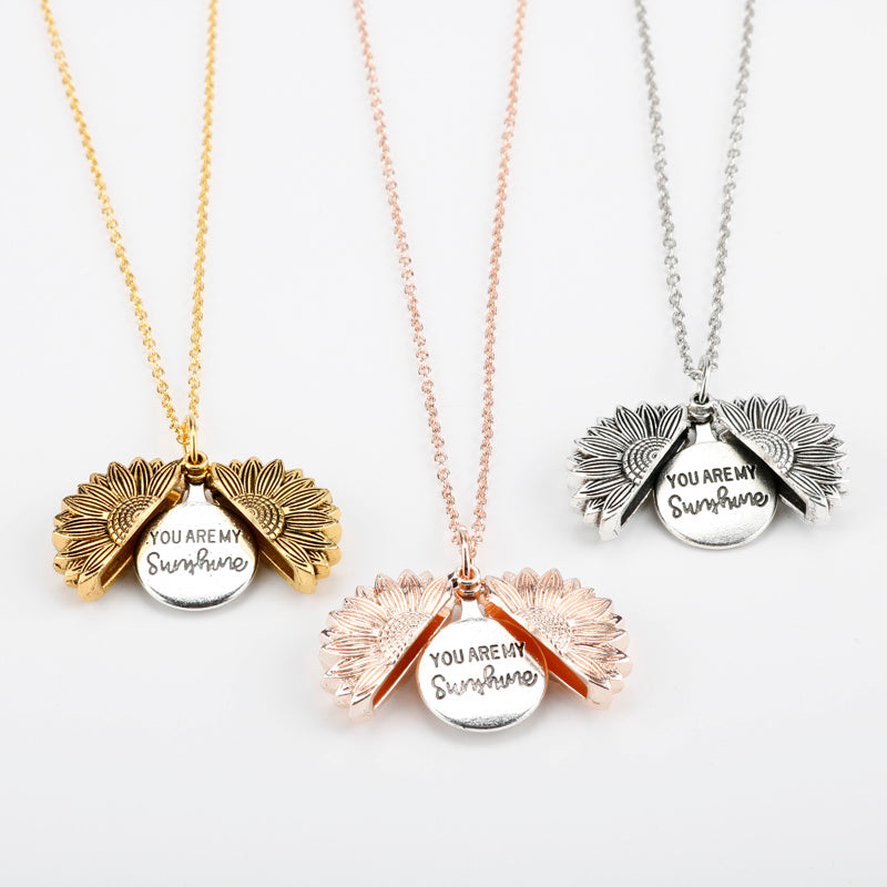 Sunflower Double Lettering Necklace – Inspirational Sunflower Pendant Jewelry for Women