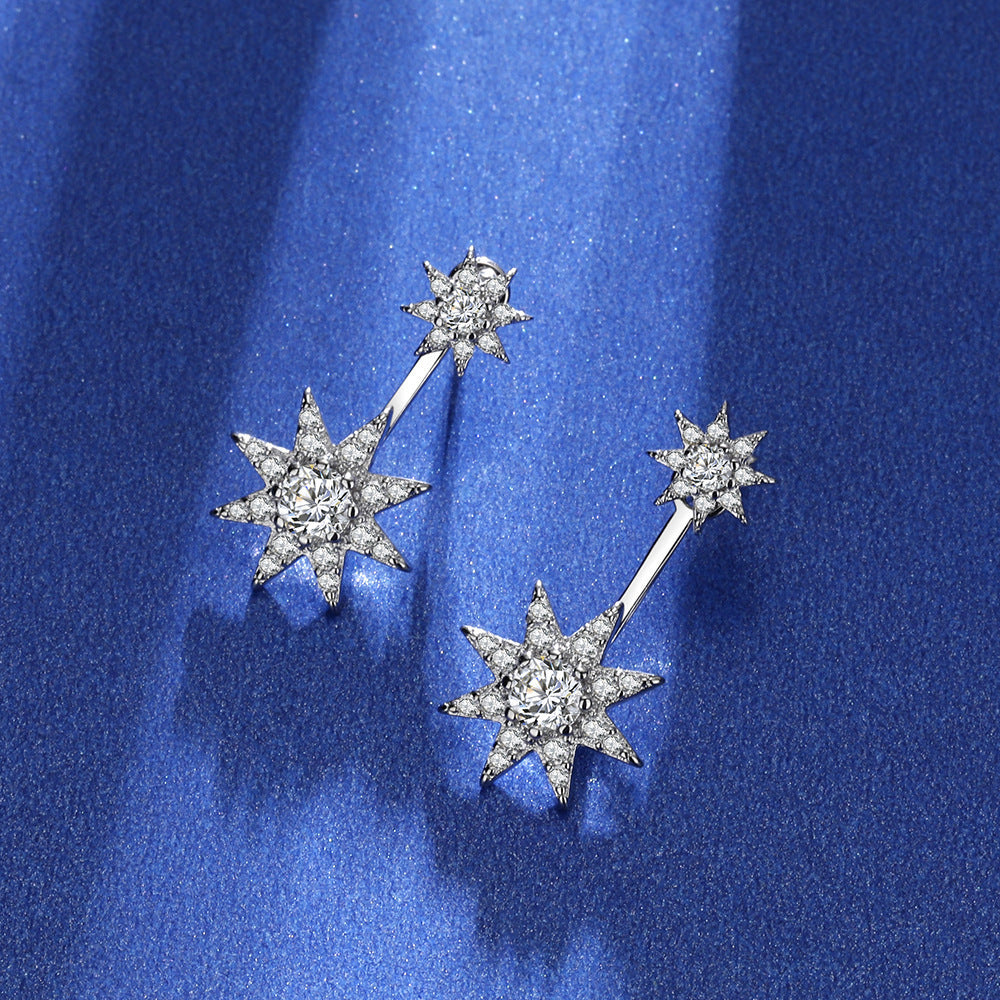Elegant Octagonal Star Stud Earrings for Women – Fashion Silver-Plated Micro Inlay Jewelry
