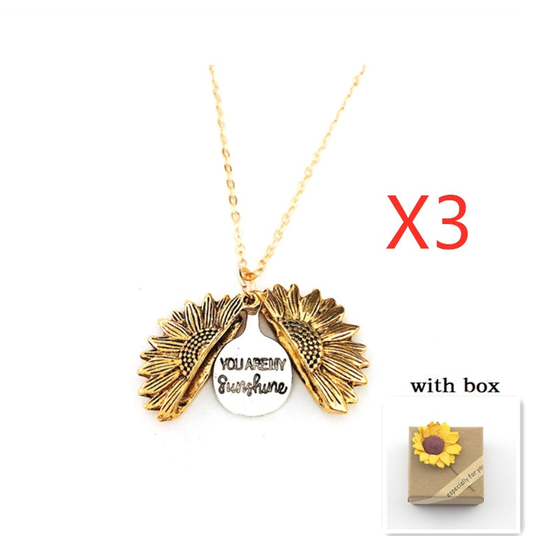 Sunflower Double Lettering Necklace – Inspirational Sunflower Pendant Jewelry for Women