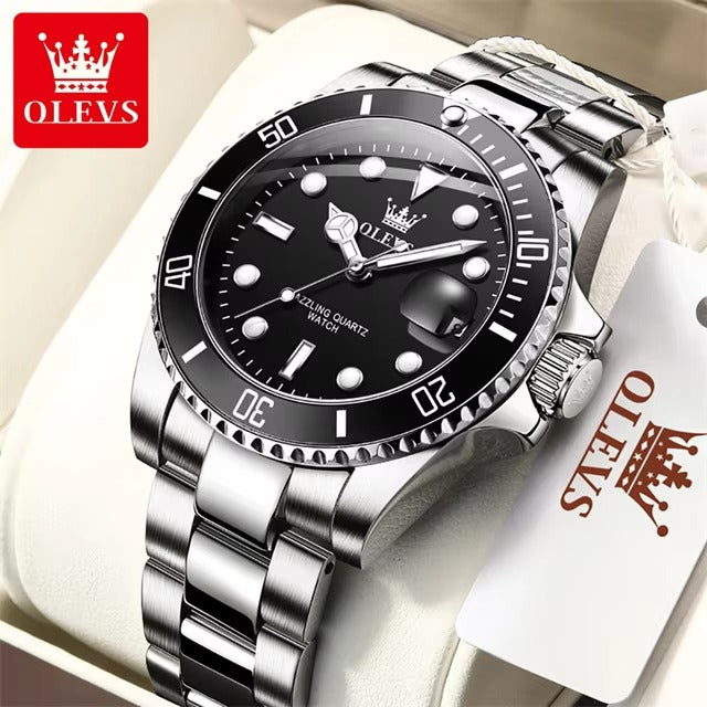 OLEVS Luxury Men’s Quartz Watch – One-Way Rotating Bezel, Auto Date, Waterproof, Elegant Wristwatch for Business & Casual Style