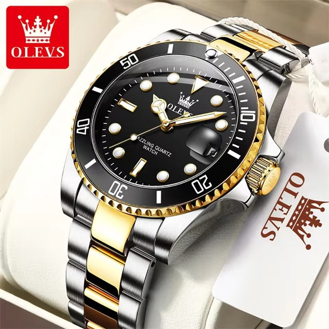OLEVS Luxury Men’s Quartz Watch – One-Way Rotating Bezel, Auto Date, Waterproof, Elegant Wristwatch for Business & Casual Style
